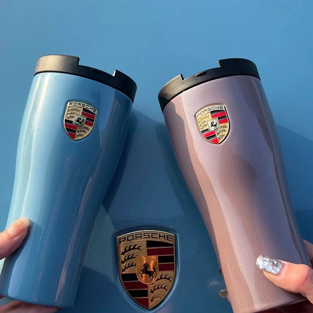 Porsche Stainless Steel Thermos Cup  Insulated Hot & Cold Water Bottle (Pink Pig / Glacier Blue / Metallic Grey)