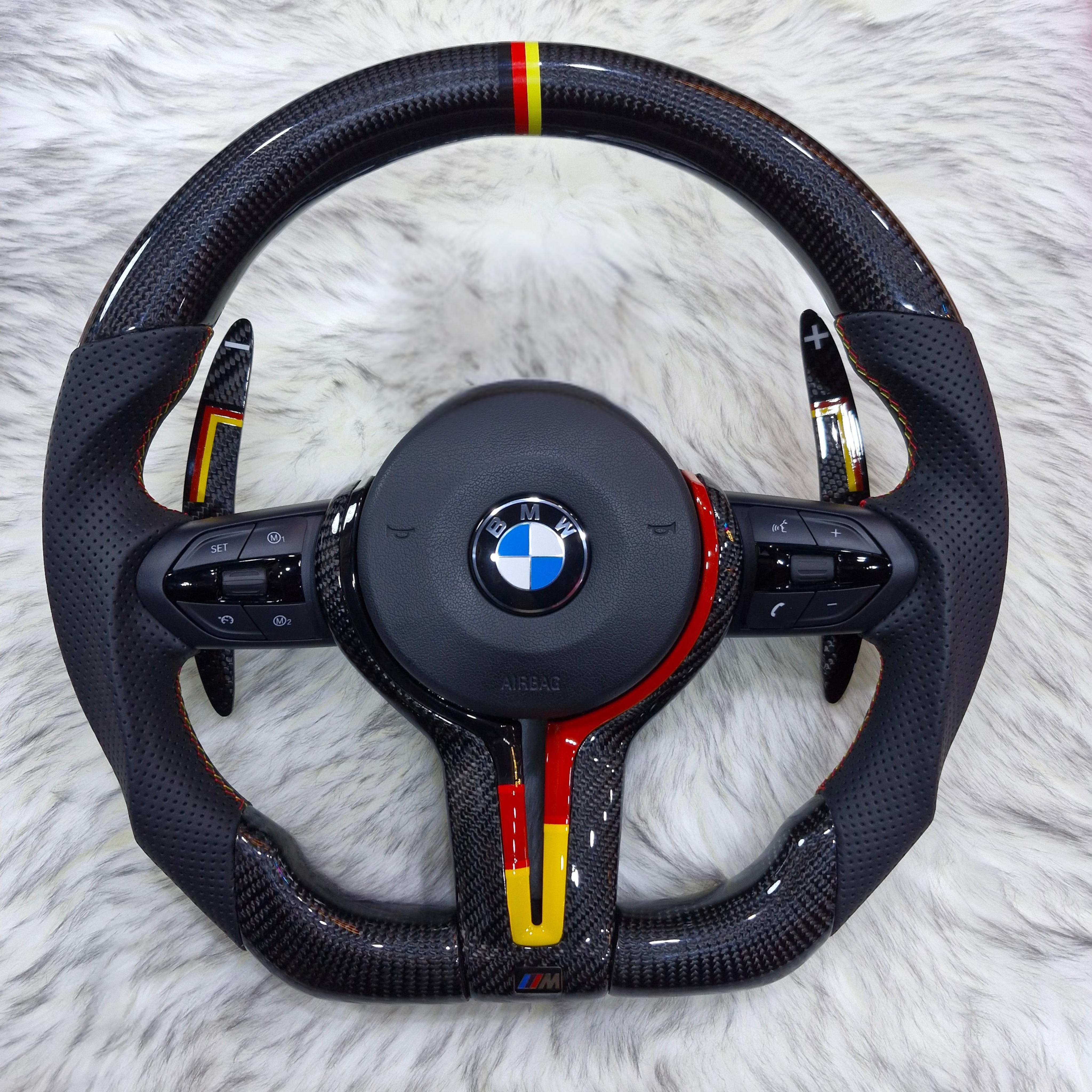 Customized black,red,yellow Trim and Paddle Shifters Carbon Fiber Steering Wheel For BMW F Series