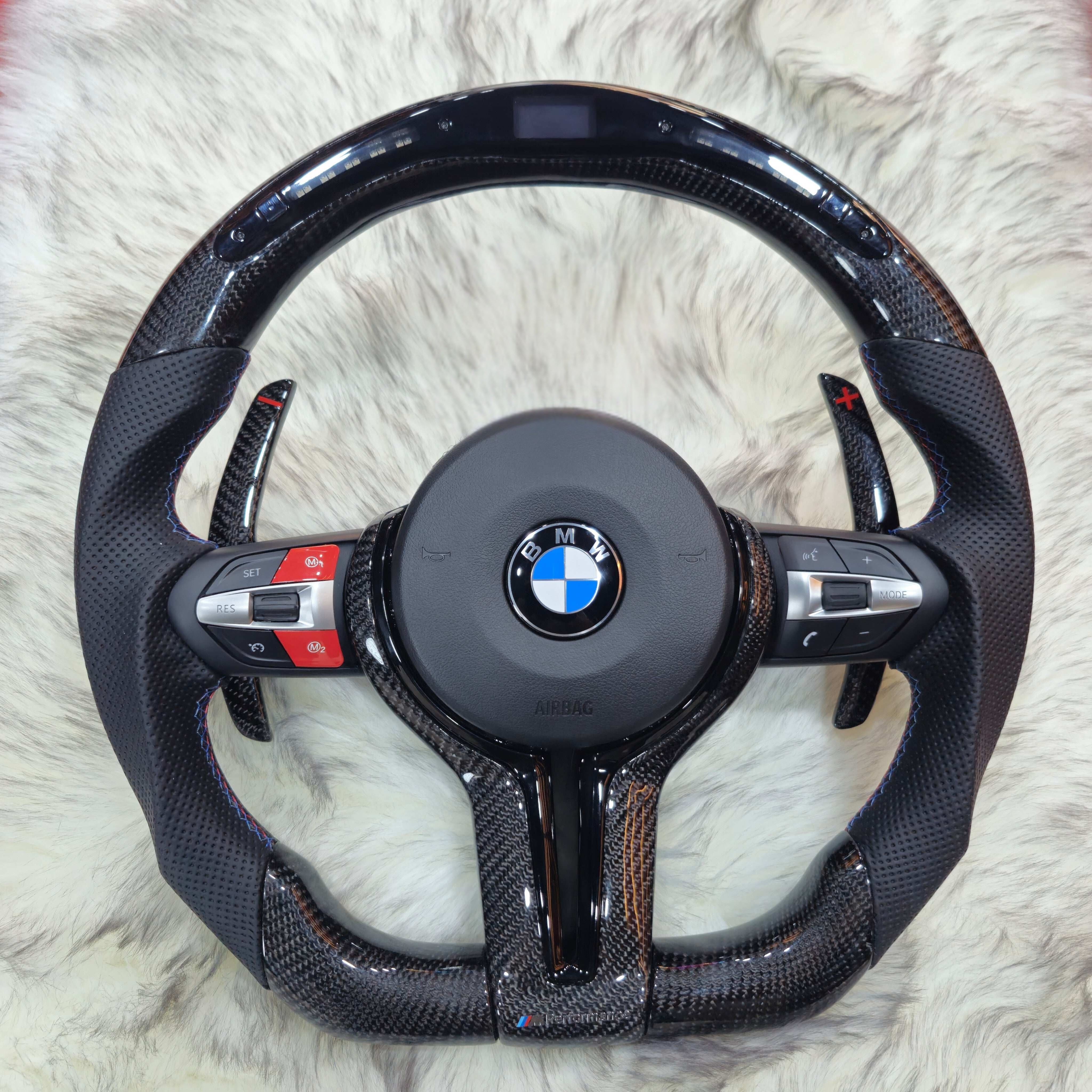 Carbon Fiber  with Led Steering wheel M1 M2 Red Buttons For BMW F Series